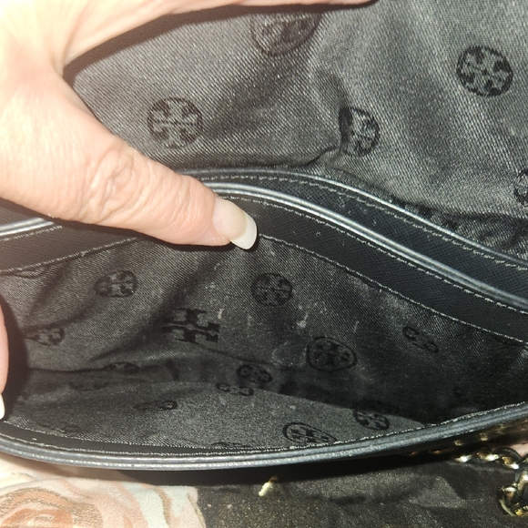 Tory Burch Black Leather Envelope Bag Clutch W/ Detachable Chain Designer READ - Picture 6 of 16